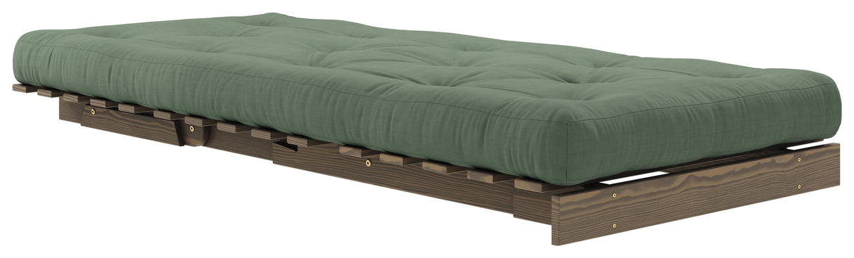 Roots 90 Sofa bed, Brown lacquered pine, Olive Green