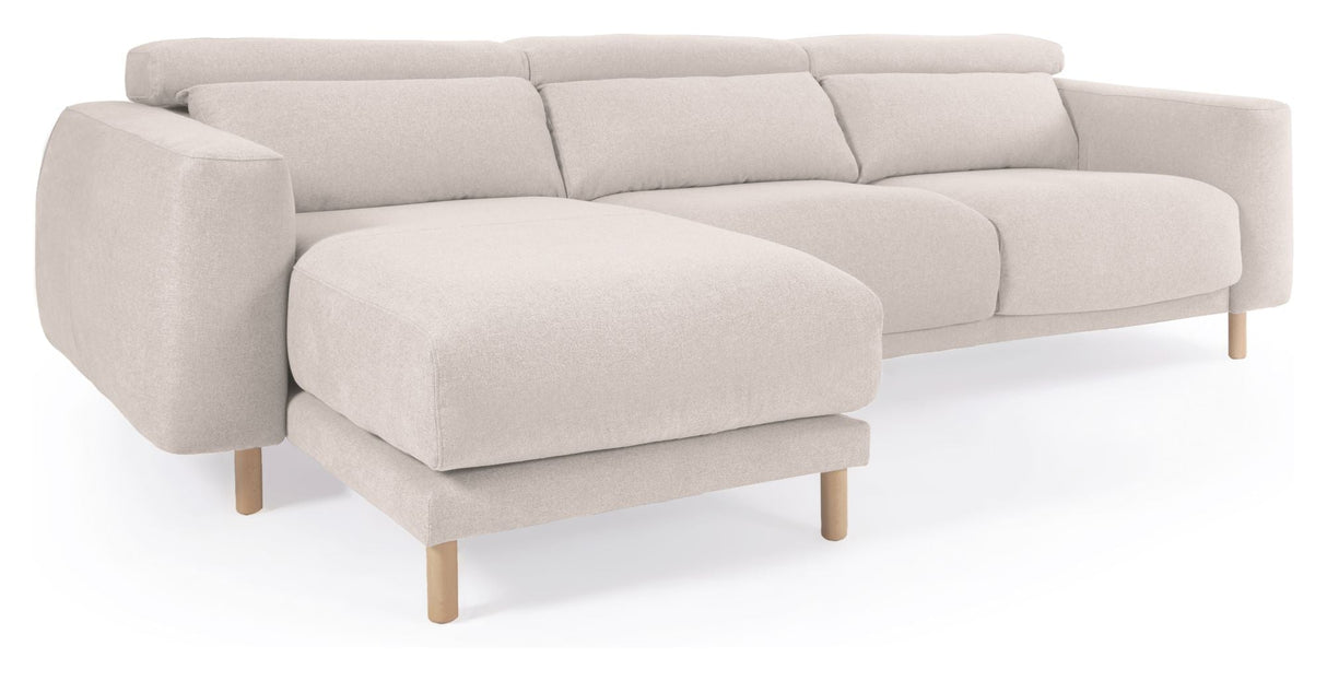 Singa 3-pers. Sofa with left-facing chaise longue, White Chenille