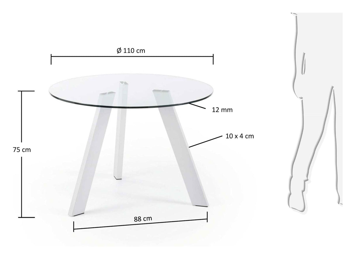 CARIB Dining table, White, Tempered glass, Ø110