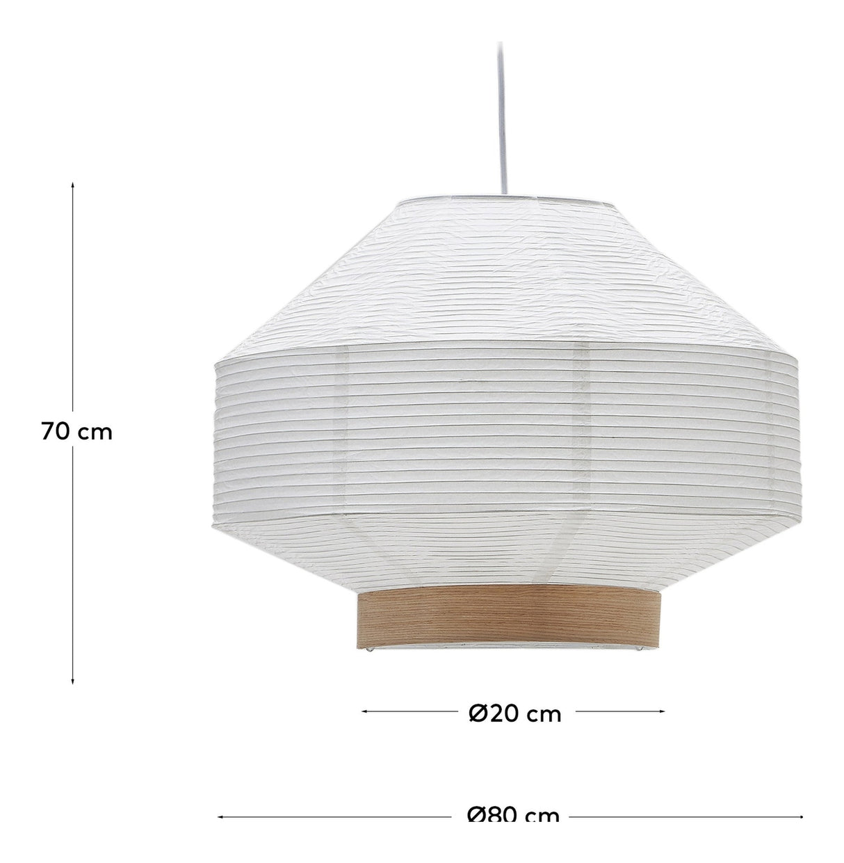 Hila Ceiling Lamp Screen, White Paper with natural wood veneer, Ø80