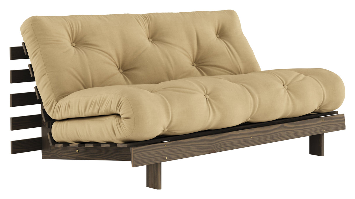 Roots 160 Sofa bed, Brown lacquered pine, Wheat Beige