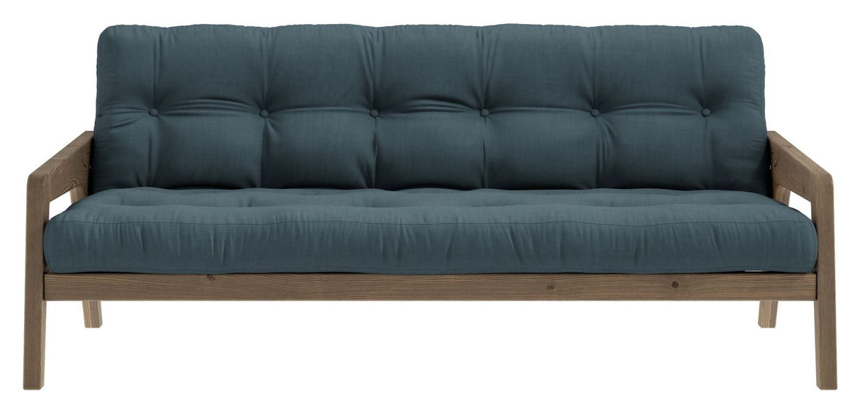 Grab Sofa bed, Brown lacquered pine, Petrol Blue