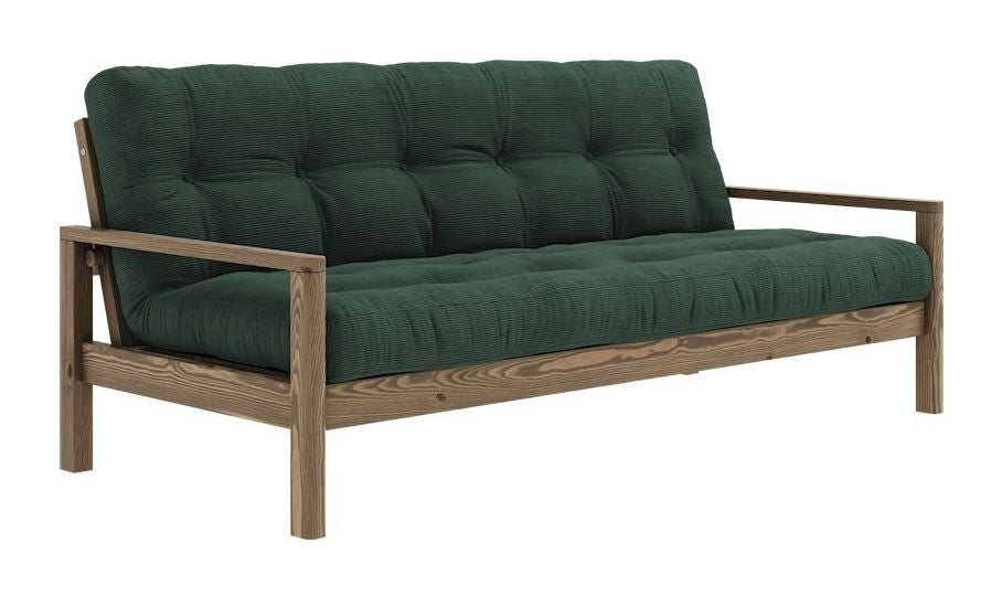 Knob Sofa bed, Brown lacquered pine, Seaweed velvet