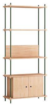 Shelving System w. cabinet, 1 bay, 3 shelves, H:200, Oak/Green