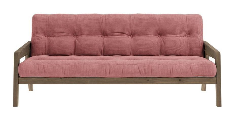 Grab Sofabed, Brown lacquered pine, Sorbet Pink velvet