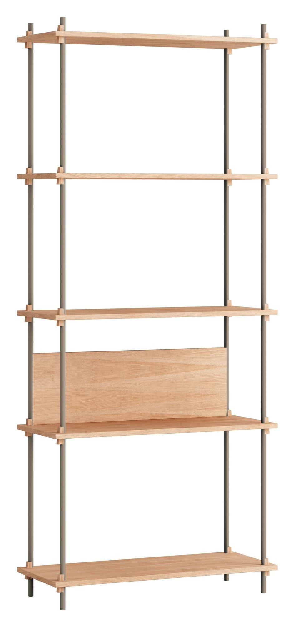 Shelving System, 1 bay, 5 shelves, H:200, Oak/Gray