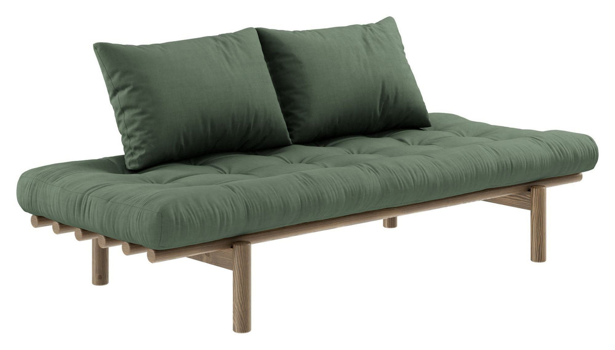 Pace Daybed Sofa bed, Brown lacquered pine, Olive Green