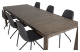 Slider Dining table w. extension, Smoked oak with 6 Polar chairs w. spin, Black PU