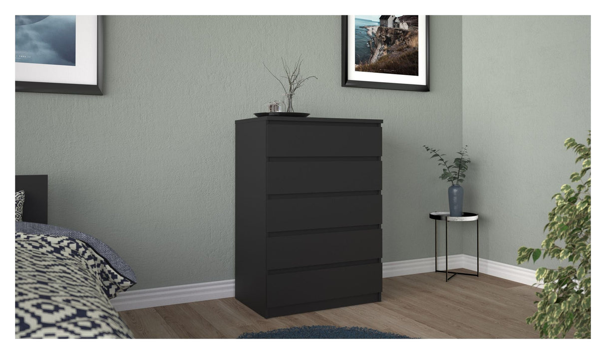 Naia Chest w/5 drawers - Matte black foil