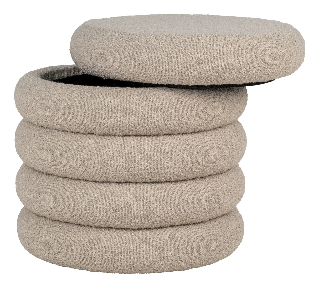 Brooklyn Pouf, Bouclé w. Storage, Gray, Ø44x44