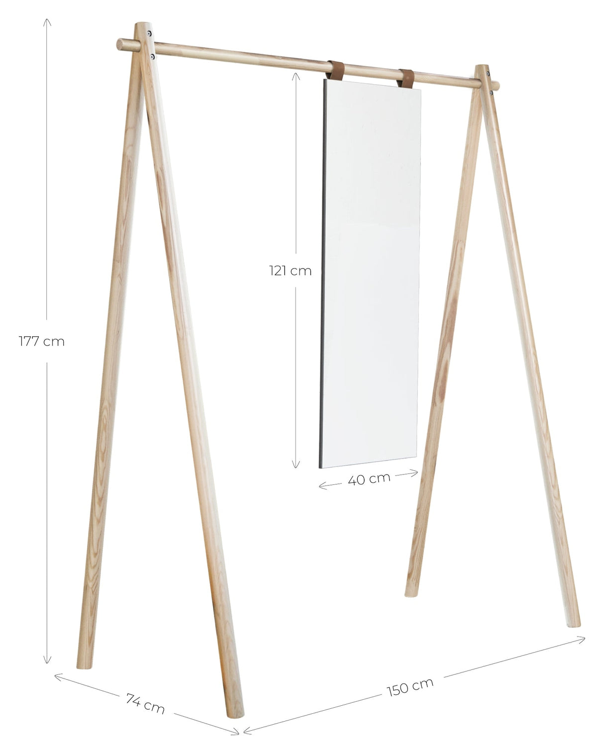 Hongi Clothes rack with mirror, Pine