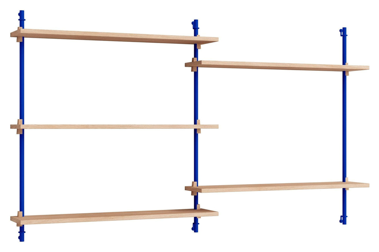 Wall Shelving, 2 bays, 5 shelves, H:85, Oak/Blue