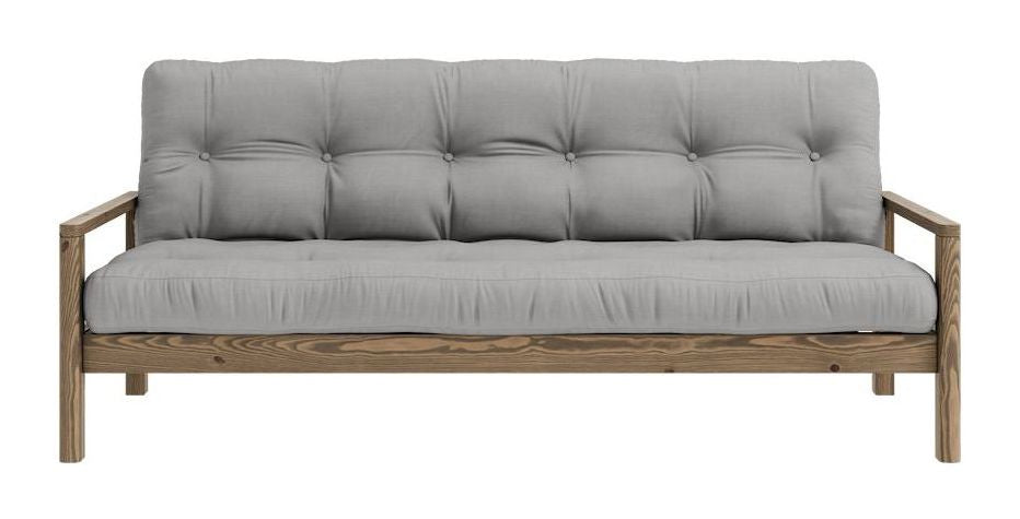 Knob Sofa bed, Brown lacquered pine, Gray