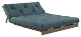 Roots 140 Sofa bed, Brown lacquered pine, Petrol Blue