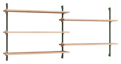 Wall Shelving, 2 bays, 5 shelves, H:65, Oak/Green