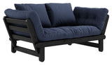 Beat Sofa bed, Black lacquered, Pine/Navy Petroleum Blue