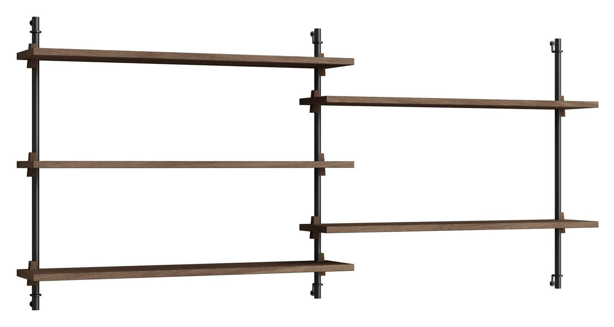 Wall Shelving, 2 bays, 5 shelves, H:65, Smoked Oak/Black