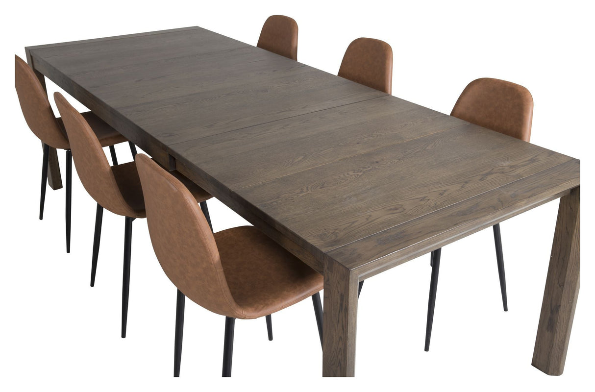 Slider Dining table with extension, Smoked oak with 6 Polar chairs, Brown