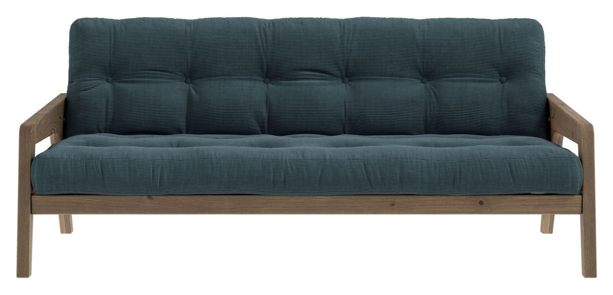 Grab Sofa bed, Brown lacquered pine, Pale Blue velvet