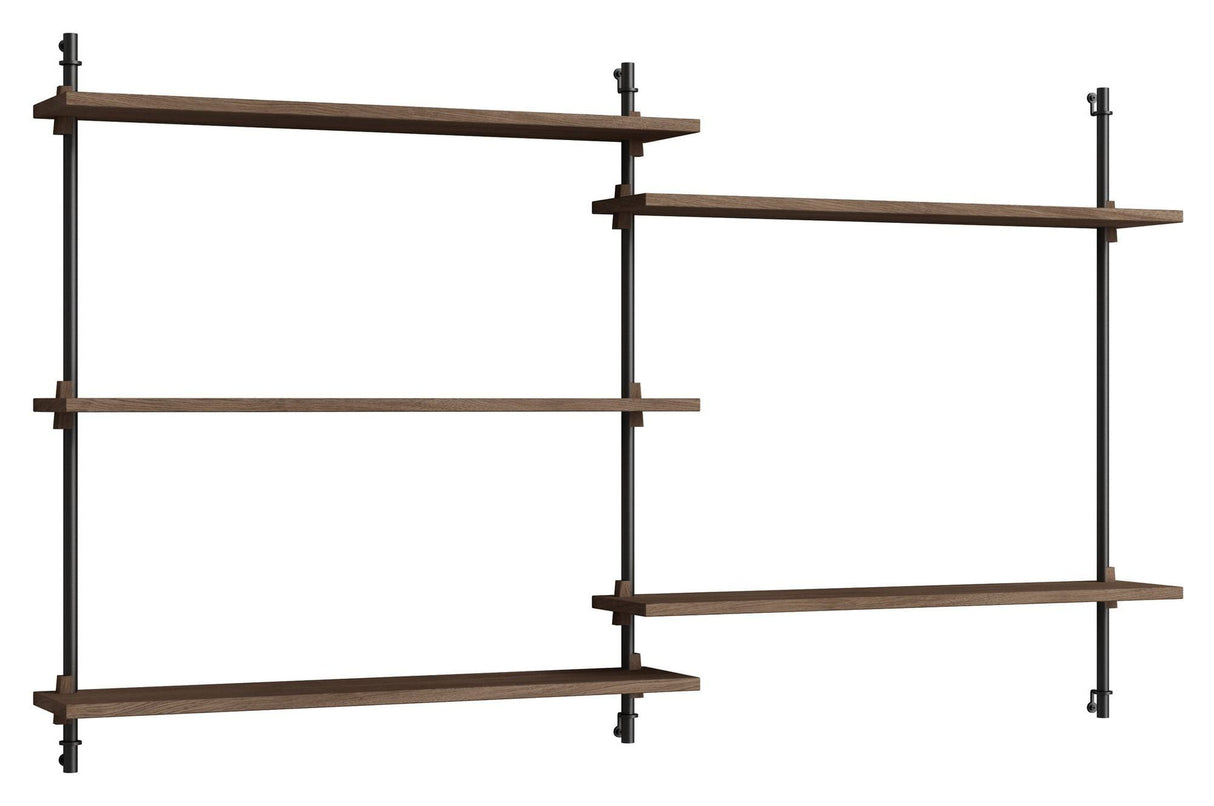 Wall Shelving, 2 bays, 5 shelves, H:85, Smoked Oak/Black