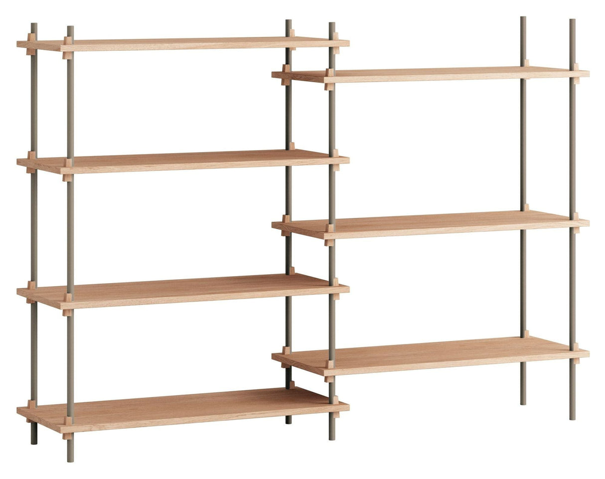 Shelving System, 2 bays, 7 shelves, H:115, Oak/Gray