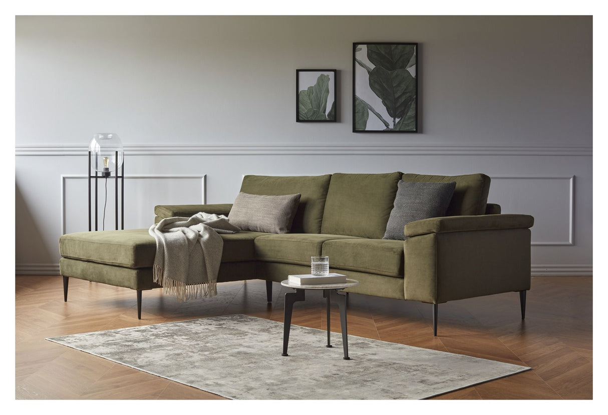 Nabbe 3-pers. Sofa with chaise longue, left green fabric