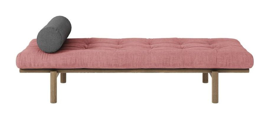 Next Daybed, Brown lacquered pine, Sorbet Pink velvet