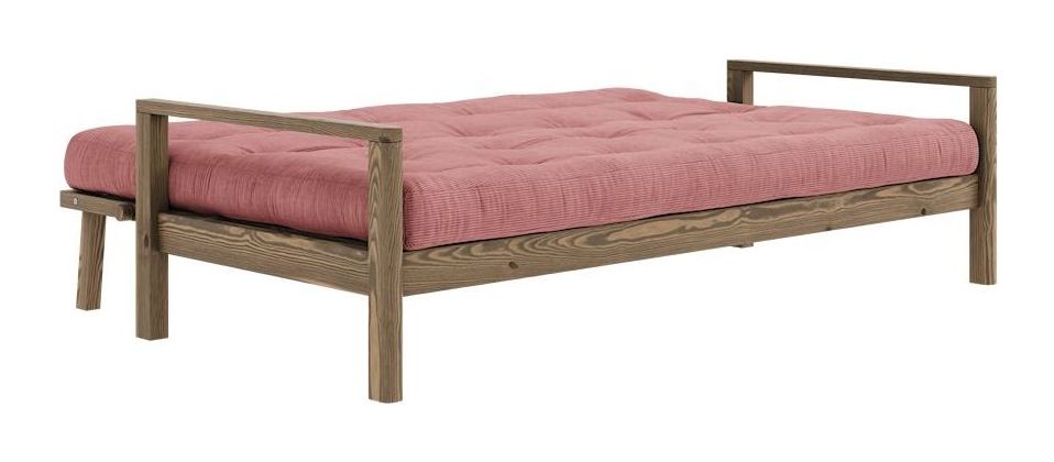 Knob Sofa bed, Brown lacquered pine, Sorbet Pink velvet