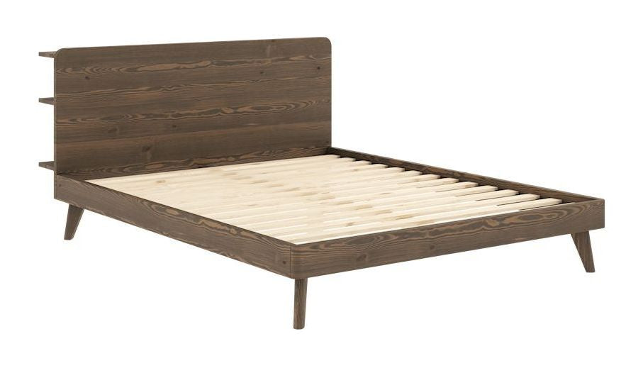 Retreat Bed frame, Brown lacquered pine, 160x200