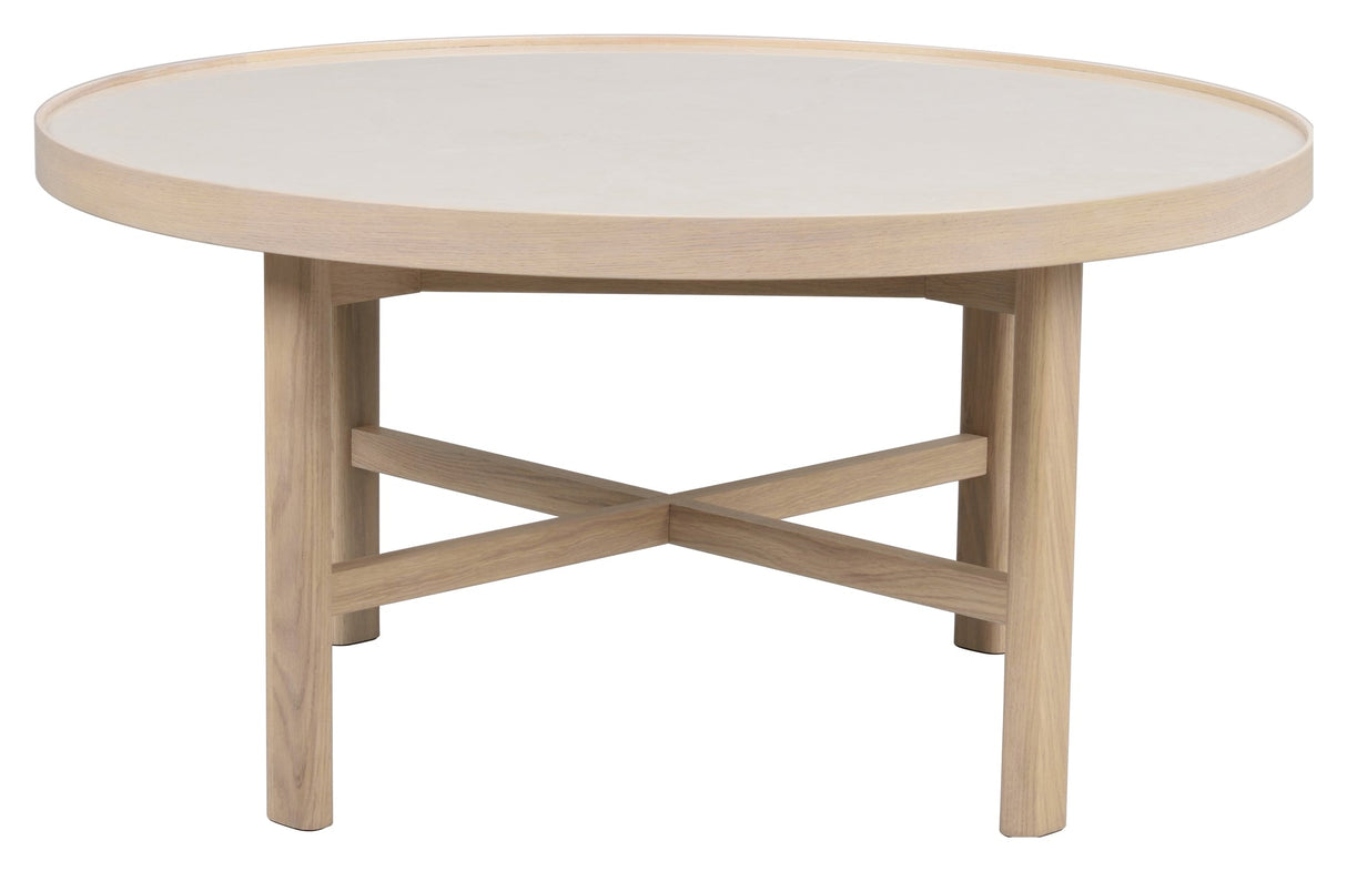 Marsden, coffee table Ø90, beige ceramic/light oak