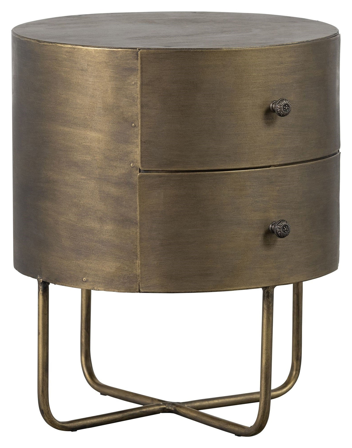 Glossy Side table with 2 drawers, Ø39, Antique brass