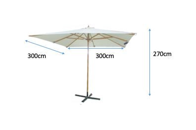 Naxos Parasol, 3*3m, Wood/Ecru Fabric