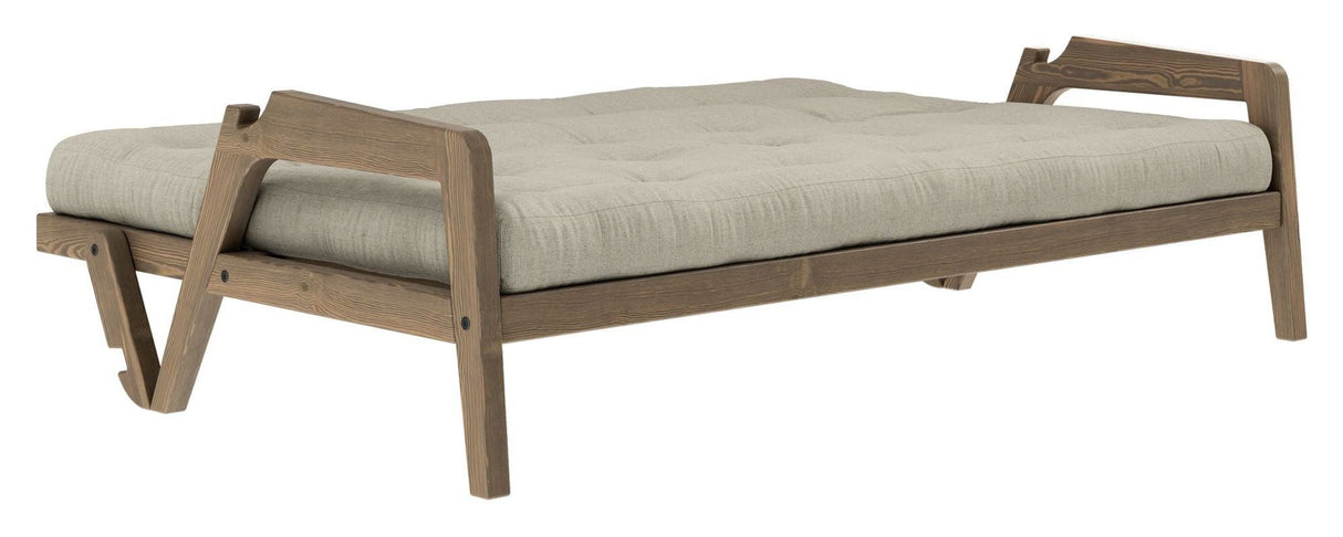 Grab Sofa bed, Brown lacquered pine, Linen