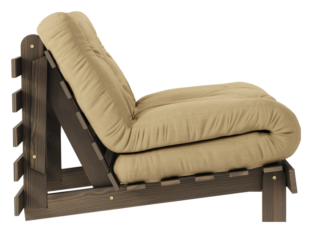 Roots 90 Sofa bed, Brown lacquered pine, Wheat Beige