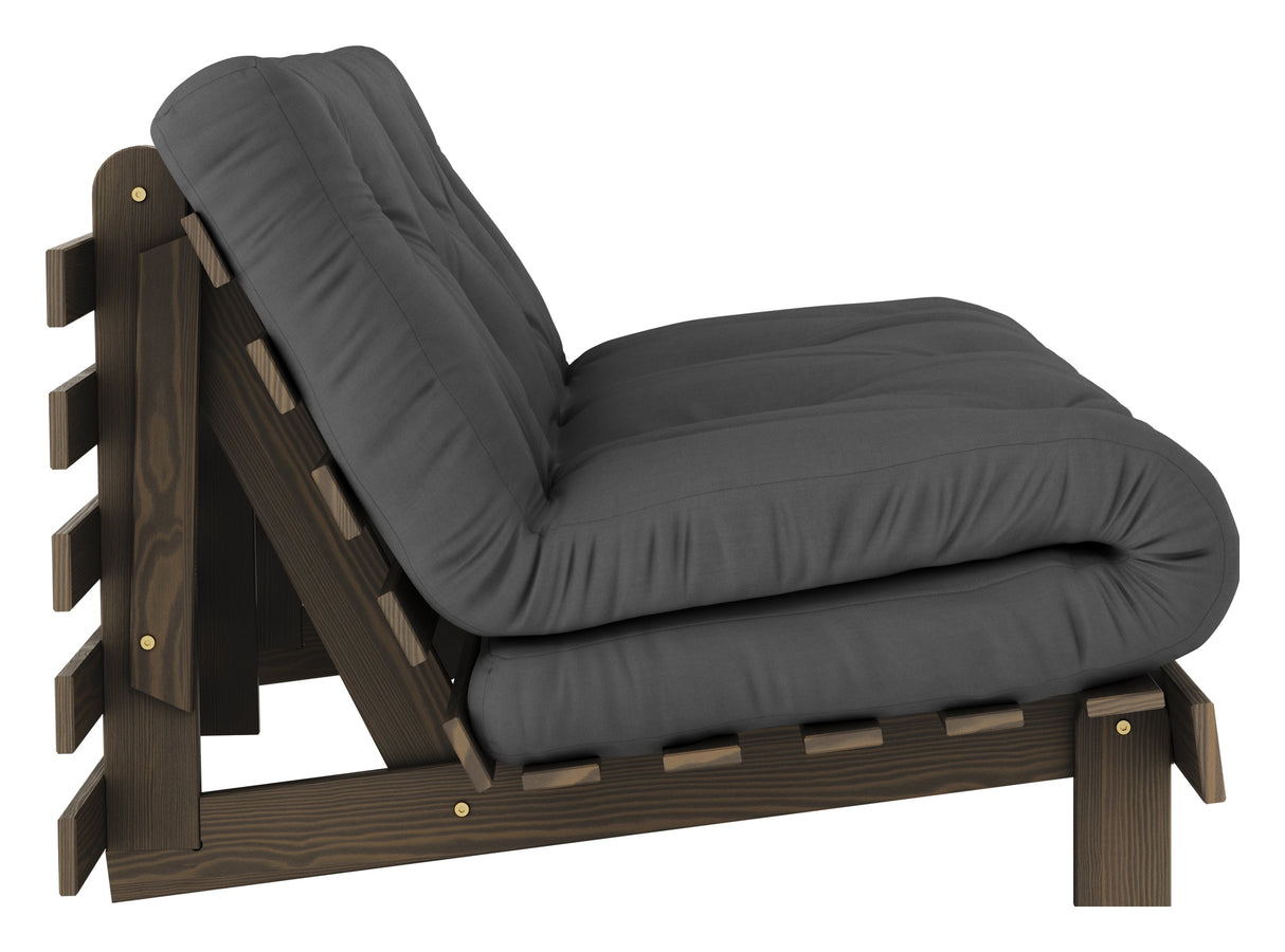 Roots 160 Sofa bed, Brown lacquered pine, Dark Gray