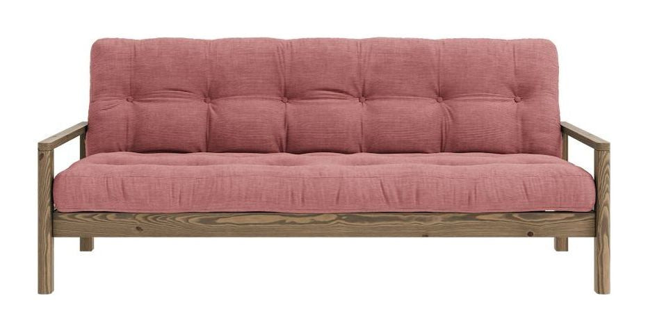 Knob Sofa bed, Brown lacquered pine, Sorbet Pink velvet