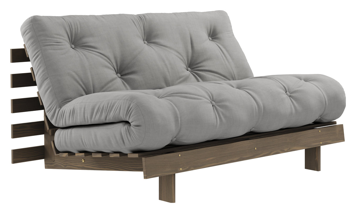 Roots 140 Sofa bed, Brown lacquered pine, Gray