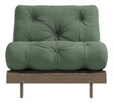 Roots 90 Sofa bed, Brown lacquered pine, Olive Green