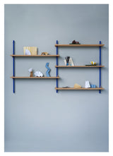 Wall Shelving, 2 bays, 5 shelves, H:85, Oak/Blue