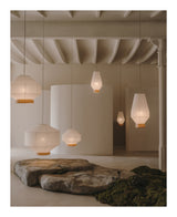 Hila Ceiling Lamp Screen, White Paper with natural wood veneer, Ø30