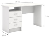 Function Desk - White w/3 drawers