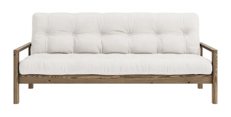 Knob Sofa bed, Brown lacquered pine, Off white