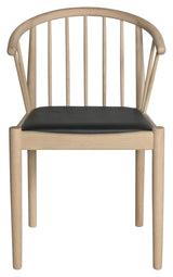 Lindeberg Dining chair with black leather, White oak