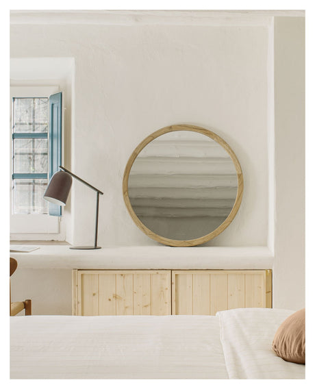 Alum Mirror with wooden frame, Ø80