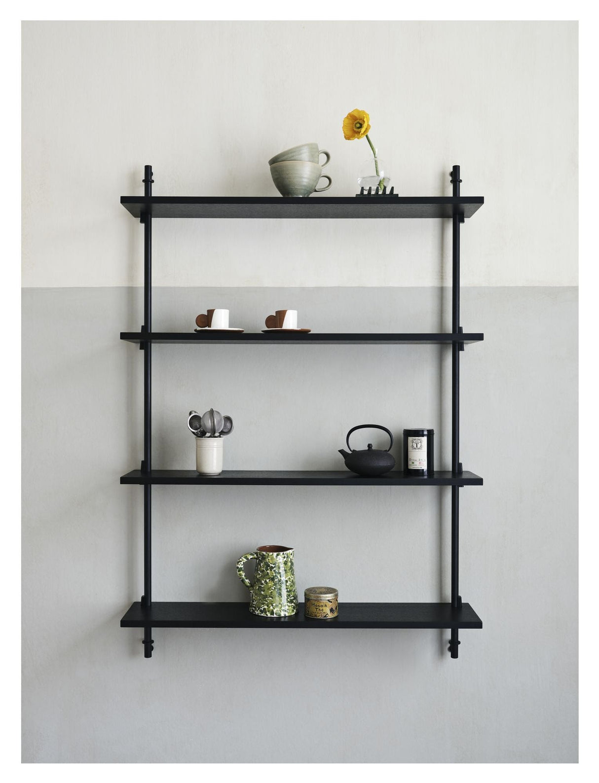 Wall Shelving, 1 bay, 4 shelves, H:115, Black/black