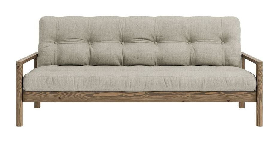 Knob Sofa bed, Brown lacquered pine, Linen