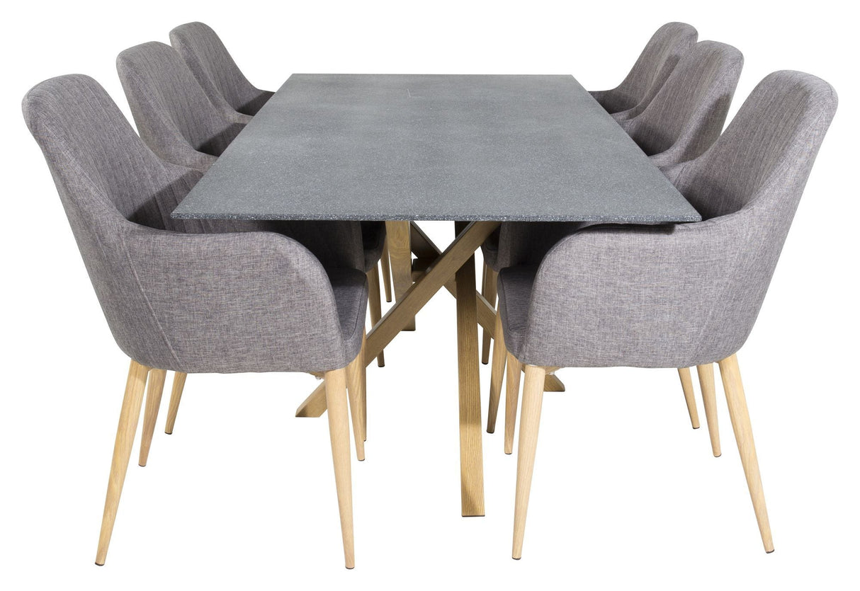 Piazza Dining table in Gray Spraystone w. 6 Comfort Chairs, Gray