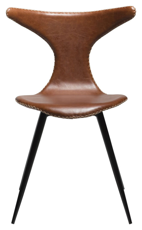 Dolphin Dining chair, vintage light brown leatherette/ round black legs