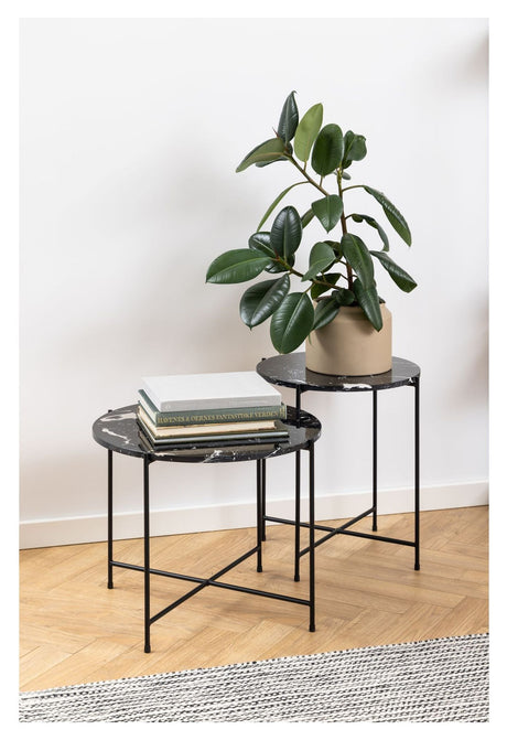 Avila Side table, Black art marble, Ø42x45