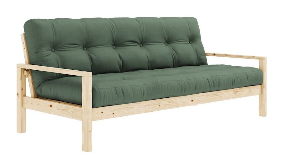 Knob Sofa bed, Lacquered Pine, Olive Green